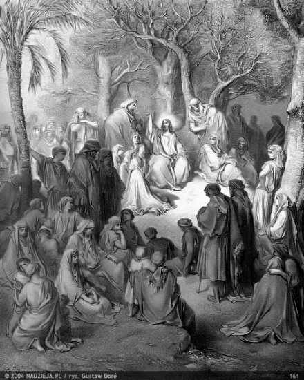 Grafiki Gustawa Dor do Biblii Jakuba Wujka - 161 Jezus przemawia do ludu na Górze Ś. Mateusz 5,1.jpg